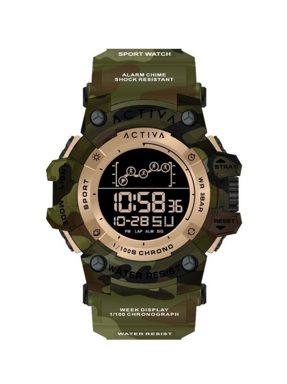 Activa 50mm Camouflage Digital Sport Watch - Green